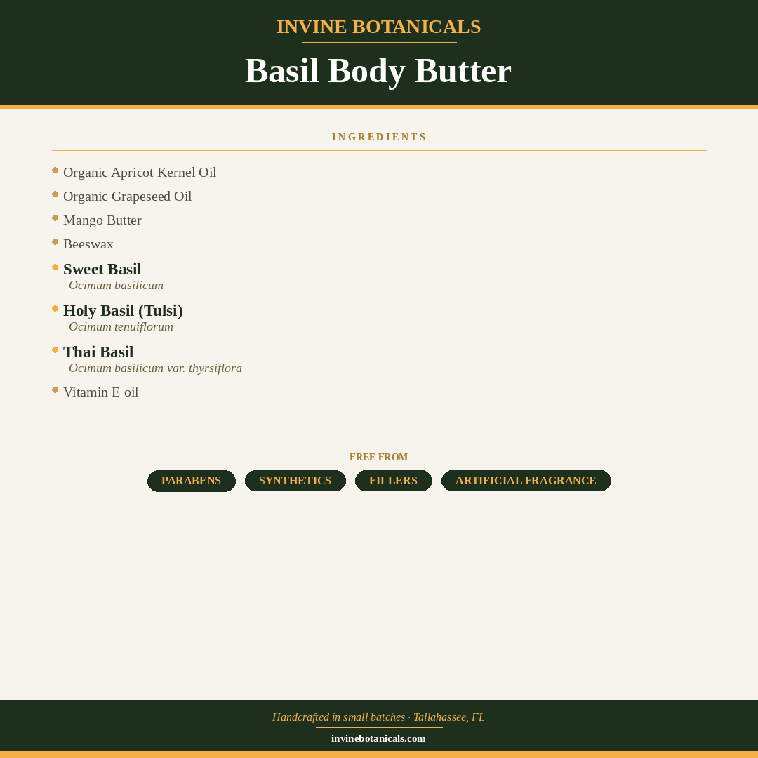 Basil Body Butter ingredient list