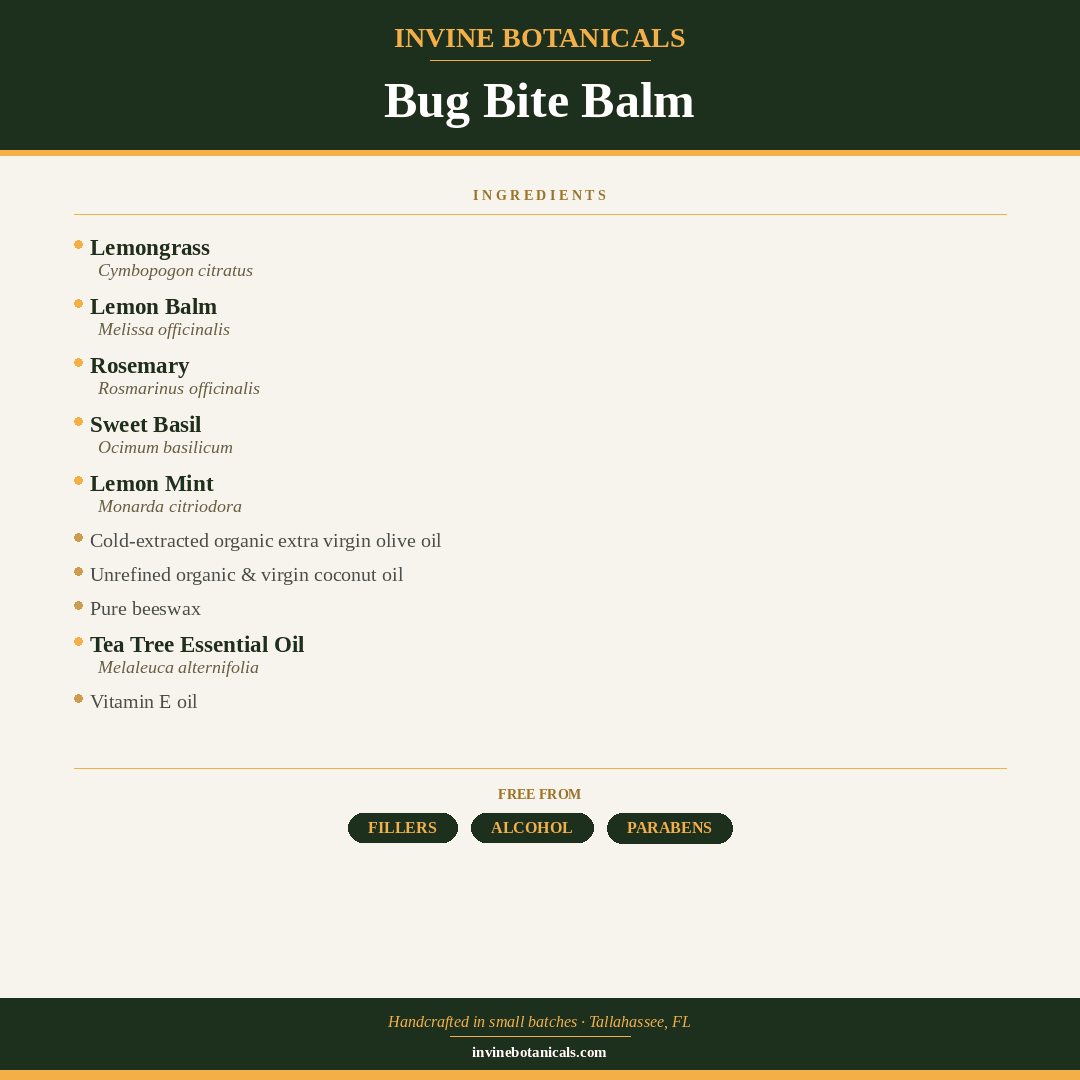 Bug Bite Balm ingredient list