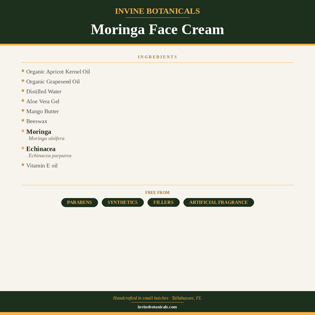 Moringa Face Cream ingredient list
