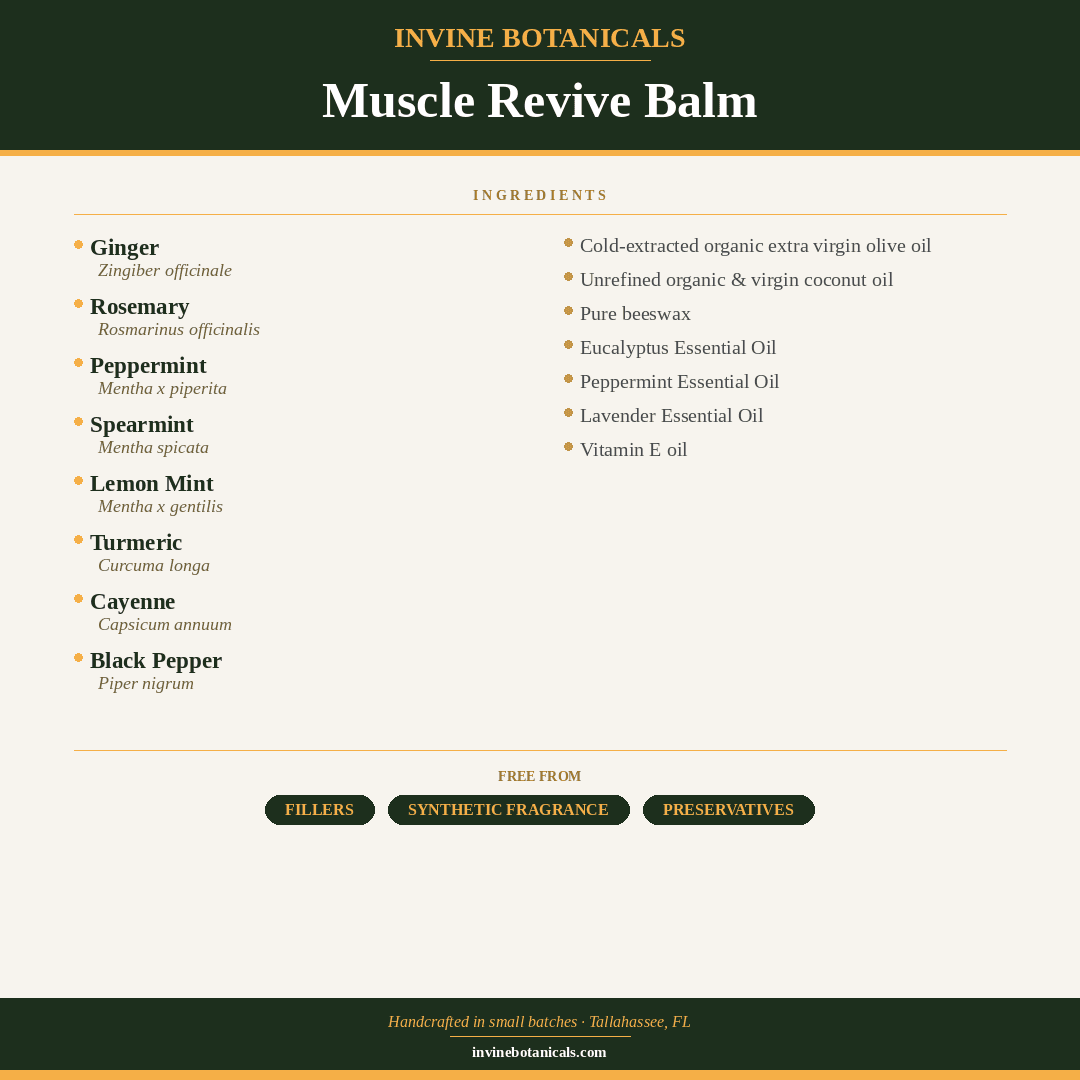 Muscle Revive Balm ingredient list