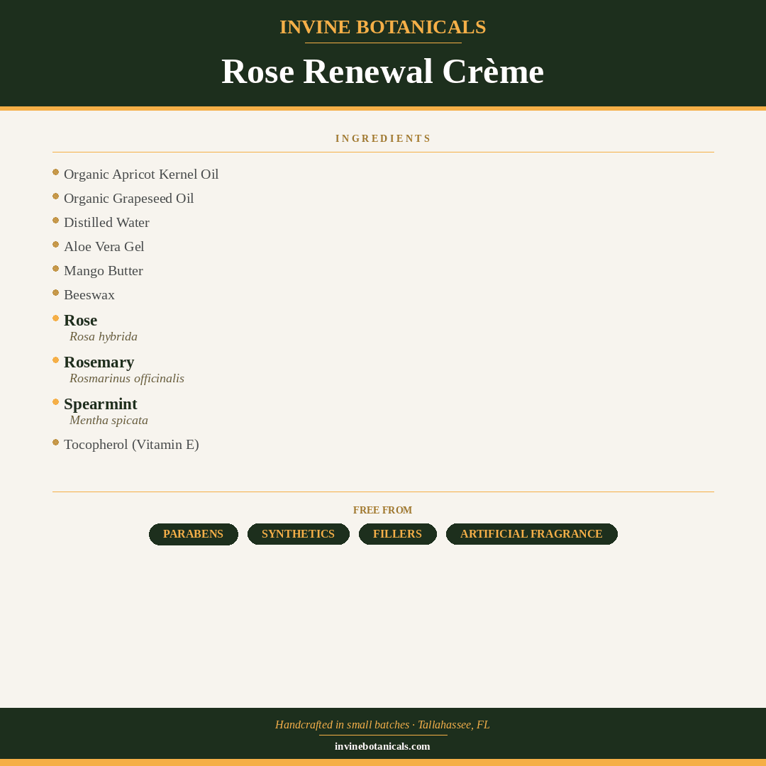 Rose Renewal Crème ingredient list