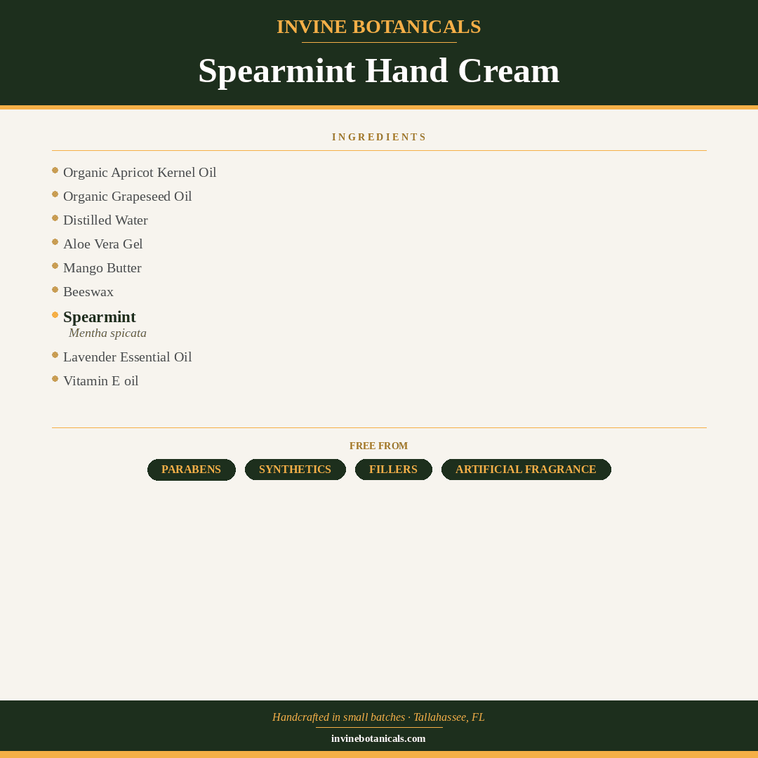Spearmint Hand Cream ingredient list