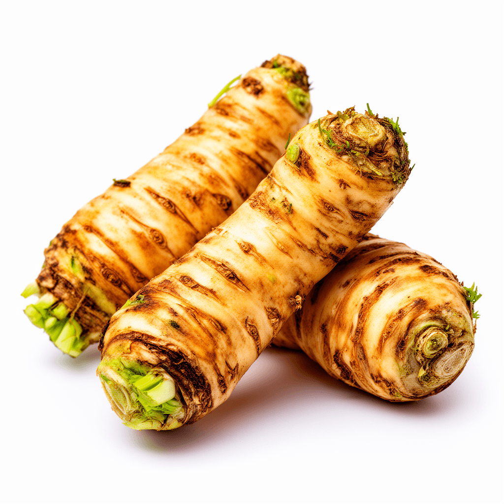 Horseradish plant with large dark green leaves growing in garden
