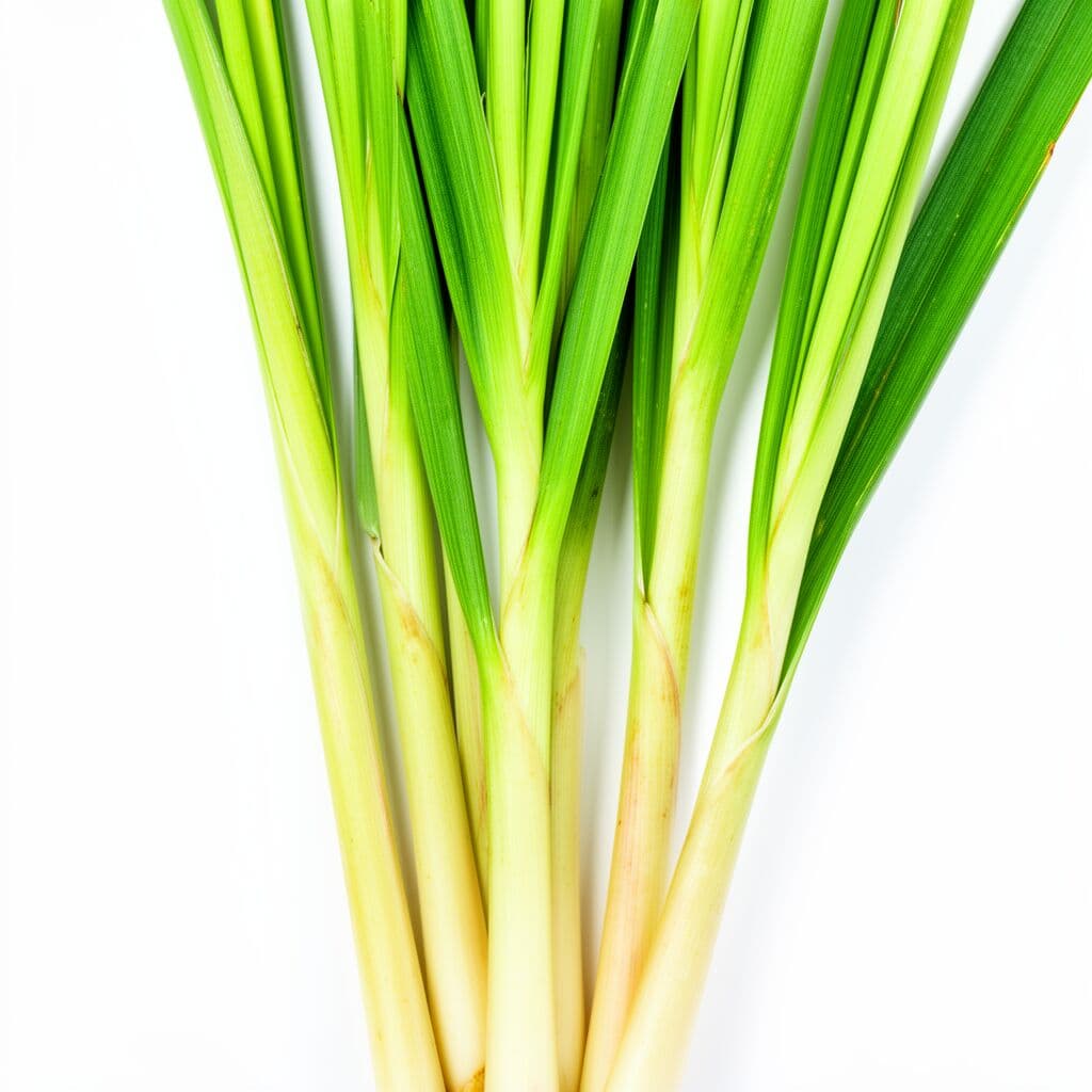 Fresh lemongrass stalks with vibrant green leaves