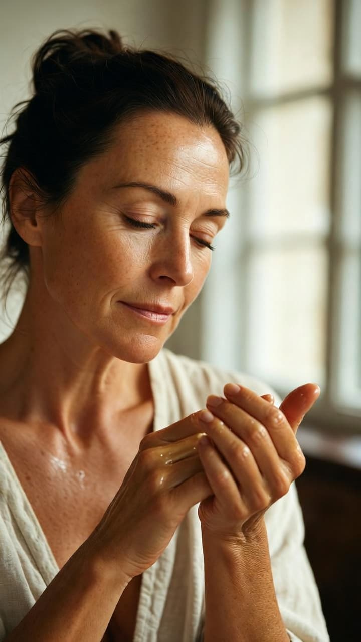 Working InVine Botanicals natural hand cream into the hands — fully absorbed, non-greasy finish