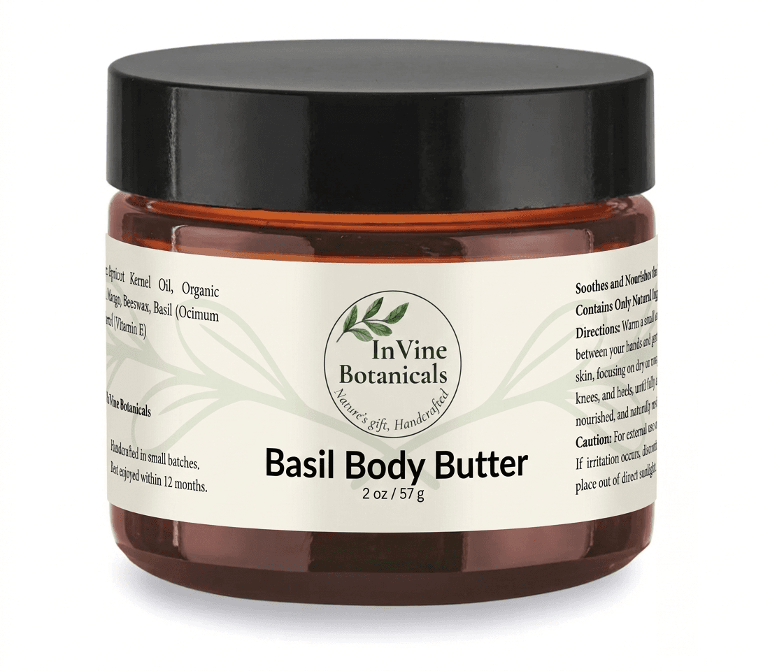 InVine Botanicals Basil Body Butter in 2oz amber glass jar