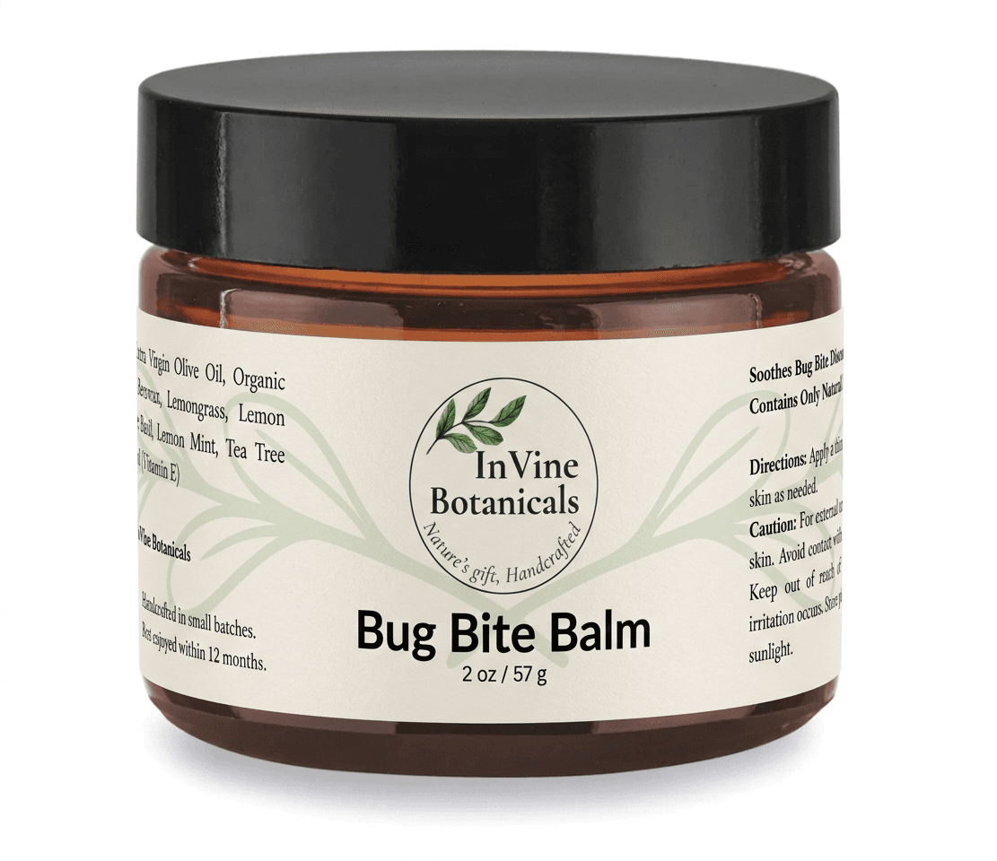 InVine Bug Bite Balm in 2oz amber glass jar