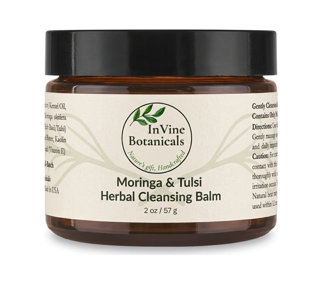 InVine Botanicals Moringa & Tulsi Herbal Cleansing Balm in 2oz amber glass jar