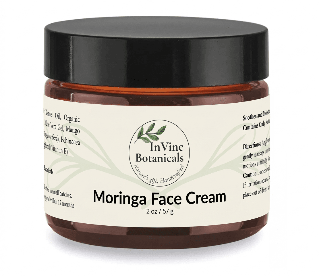 InVine Botanicals Moringa Face Cream in 2oz amber glass jar